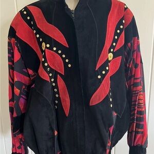 Vintage Cache Suede Color Block Suede Embellishment Jacket  late80’s-90’s . Sz M